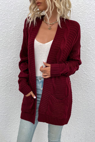 Cable-Knit Open Front Longline Cardigan