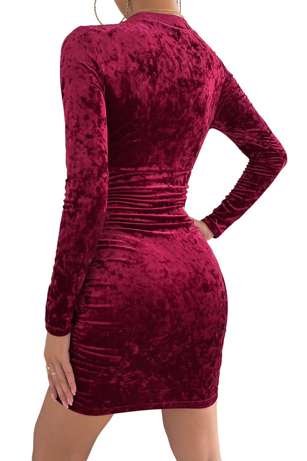 Velvet Ruched Long Sleeve Mini Dress