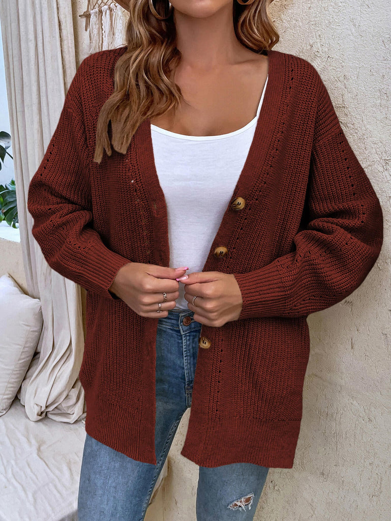 Geometric Dropped Shoulder Button Down Cardigan