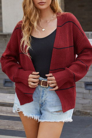Pull cardigan ouvert à rayures sur le devant