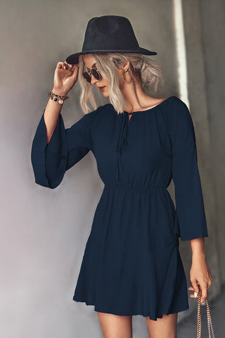 Tie Neck Flare Sleeve Mini Dress