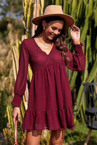 Swiss Dot Empire Waist Long Sleeve Dress