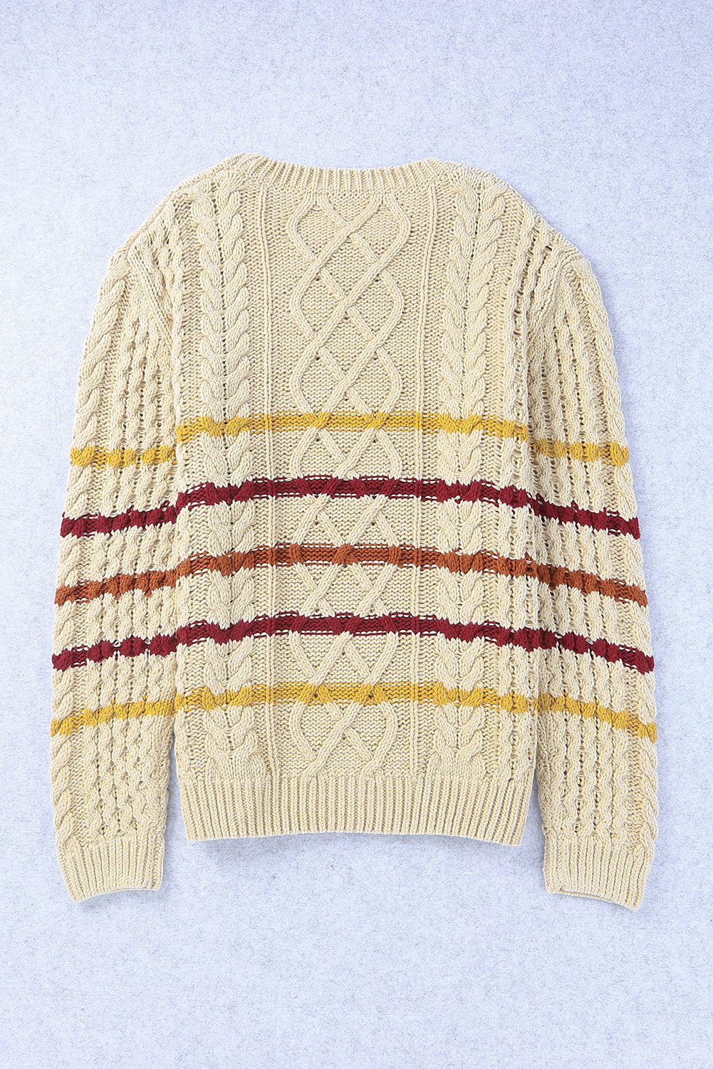 Striped Round Neck Mixed Knit Sweater