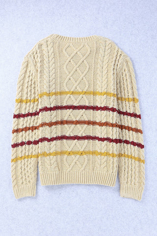 Striped Round Neck Mixed Knit Sweater