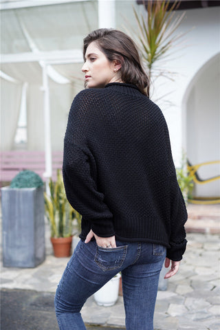 Waffle Knit Rolled Hem Sweater