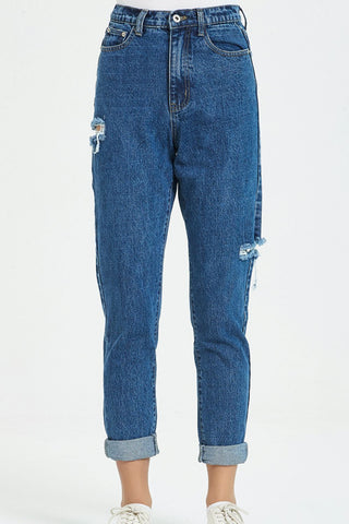 High Waist Distressed Boyfriend Jeans