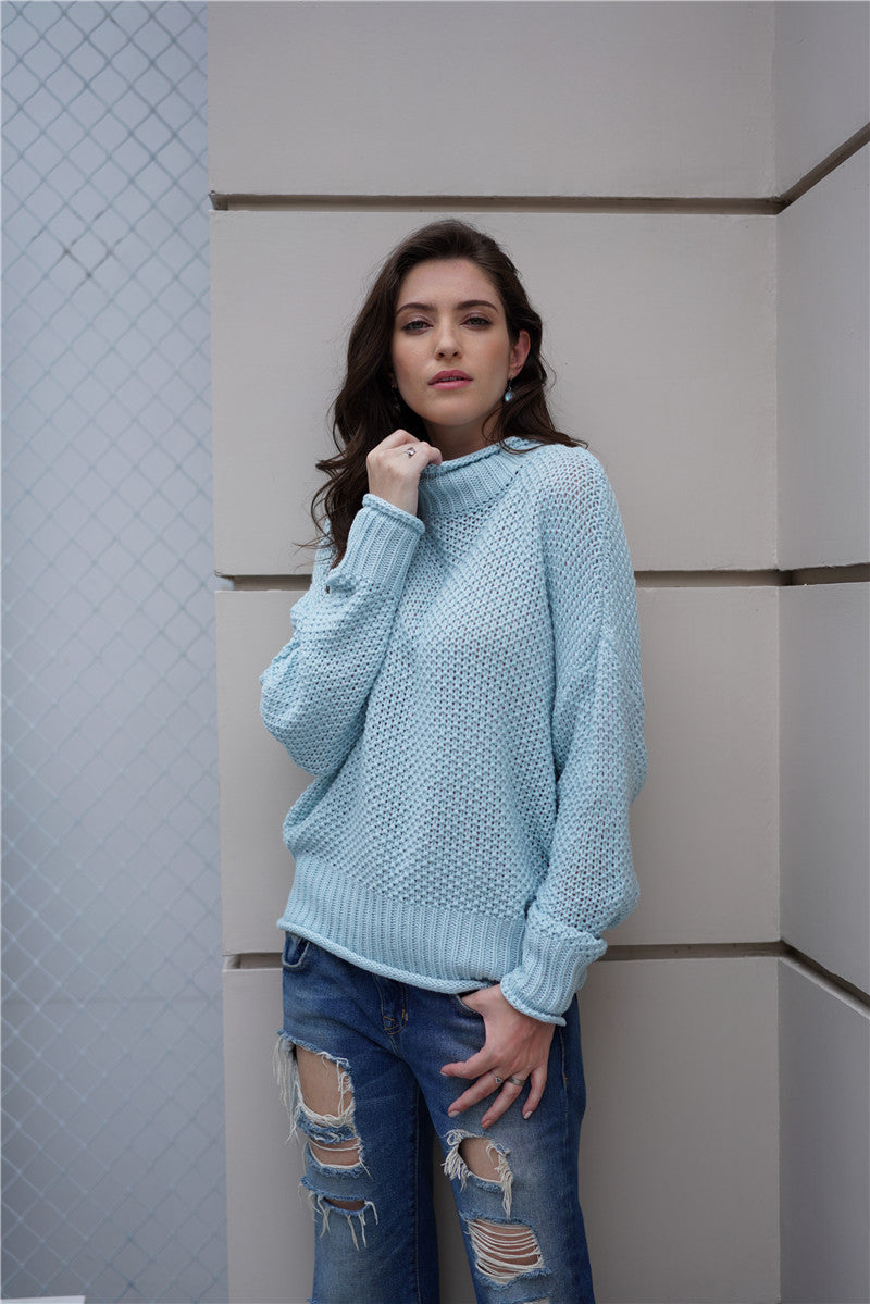 Waffle Knit Rolled Hem Sweater