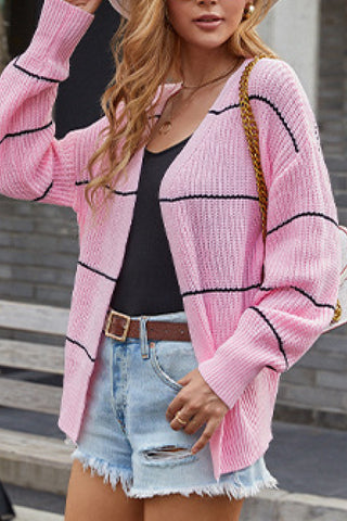 Pull cardigan ouvert à rayures sur le devant
