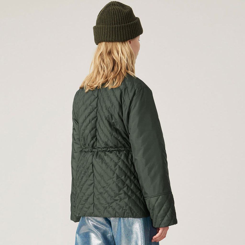 Manteau matelassé asymétrique à manches longues et col montant avec fermeture éclair sur le devant - Vert