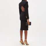 Asymmetric Pin Detail Cutout Long Sleeve Lapel Collar Blazer - Black