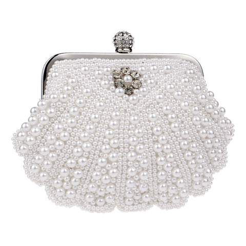 Pochette asymétrique à motif coquillage et perles ornées de strass - Blanc