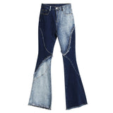 Asymmetric Spliced Two Tone Raw Trim High Waist Flared Jeans