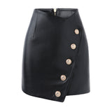 Asymmetric Wrap Effect Buttoned High Waist Vegan Leather Mini Skirt
