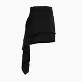 Asymmetrical Draped Sash Metallic Buckle High Waist Layered Bodycon Mini Skirt