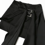 Asymmetrical Draped Sash Metallic Buckle High Waist Layered Bodycon Mini Skirt