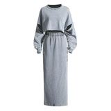 Atheleisure Cut Out Long Sleeve Rolled Trim Oversized Sweatshirt Matching Set