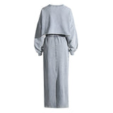 Atheleisure Cut Out Long Sleeve Rolled Trim Oversized Sweatshirt Matching Set