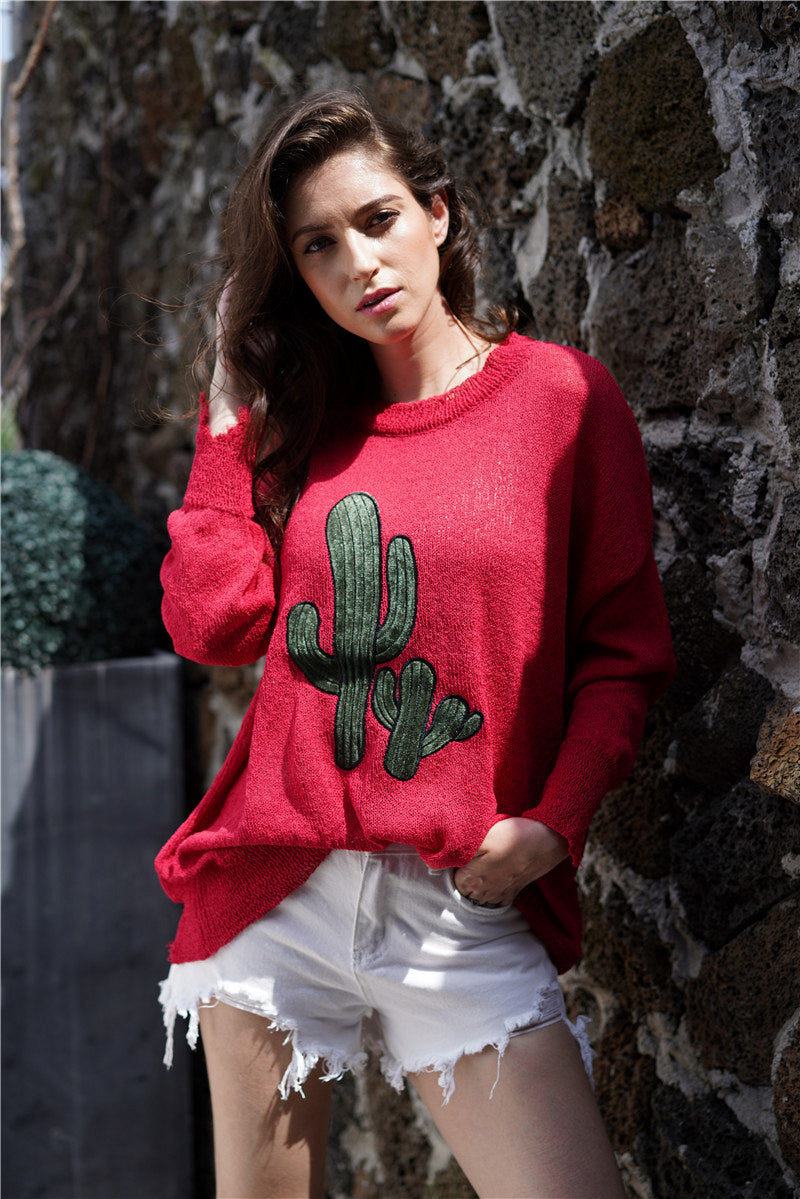 Cactus Graphic Dropped Shoulder Sweater