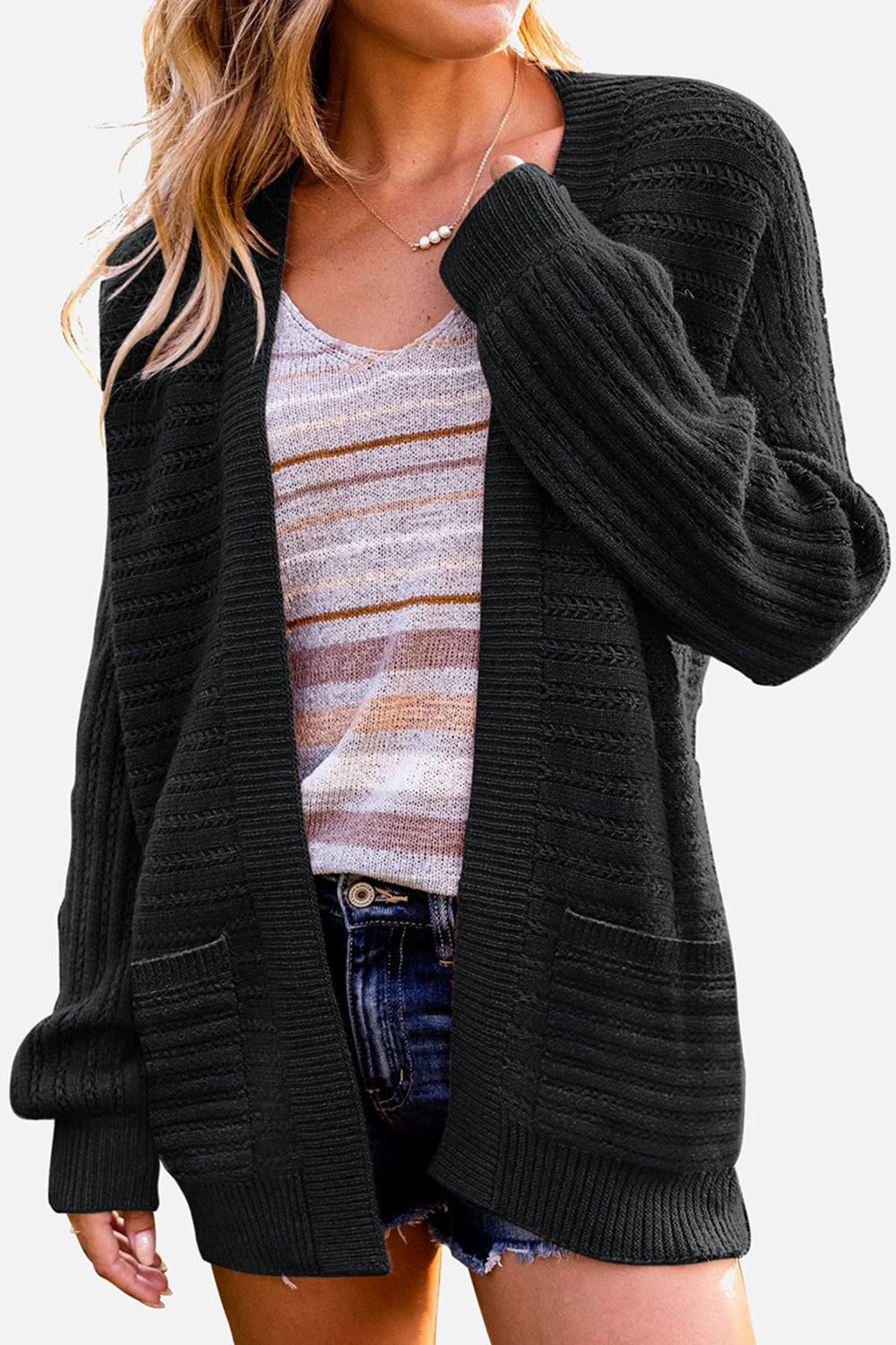 Dropped Shoulder Longline Cardigan with Pockets