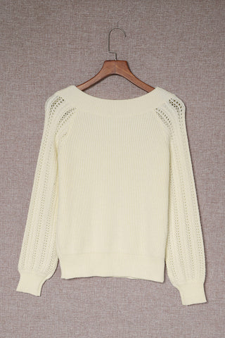 Openwork Rib-Knit Raglan Sleeve Sweater