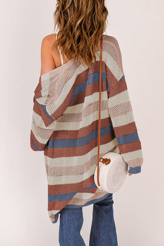 Striped Openwork Open Front Cardigan