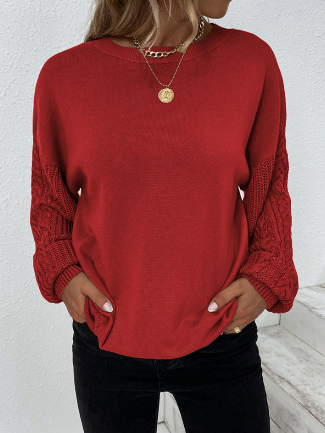 Cable-Knit Ribbed Trim Tunic Sweater