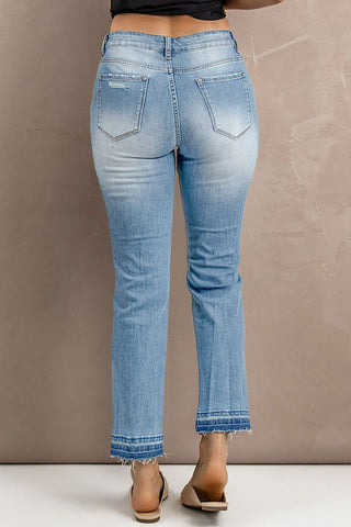 Straight Leg Distressed High Waist Jeans