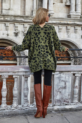 Langer Cardigan mit Leopardenmuster und Taschen