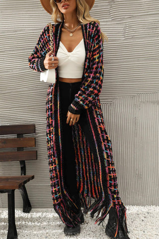 Cardigan multicolore ouvert sur le devant avec ourlet à franges