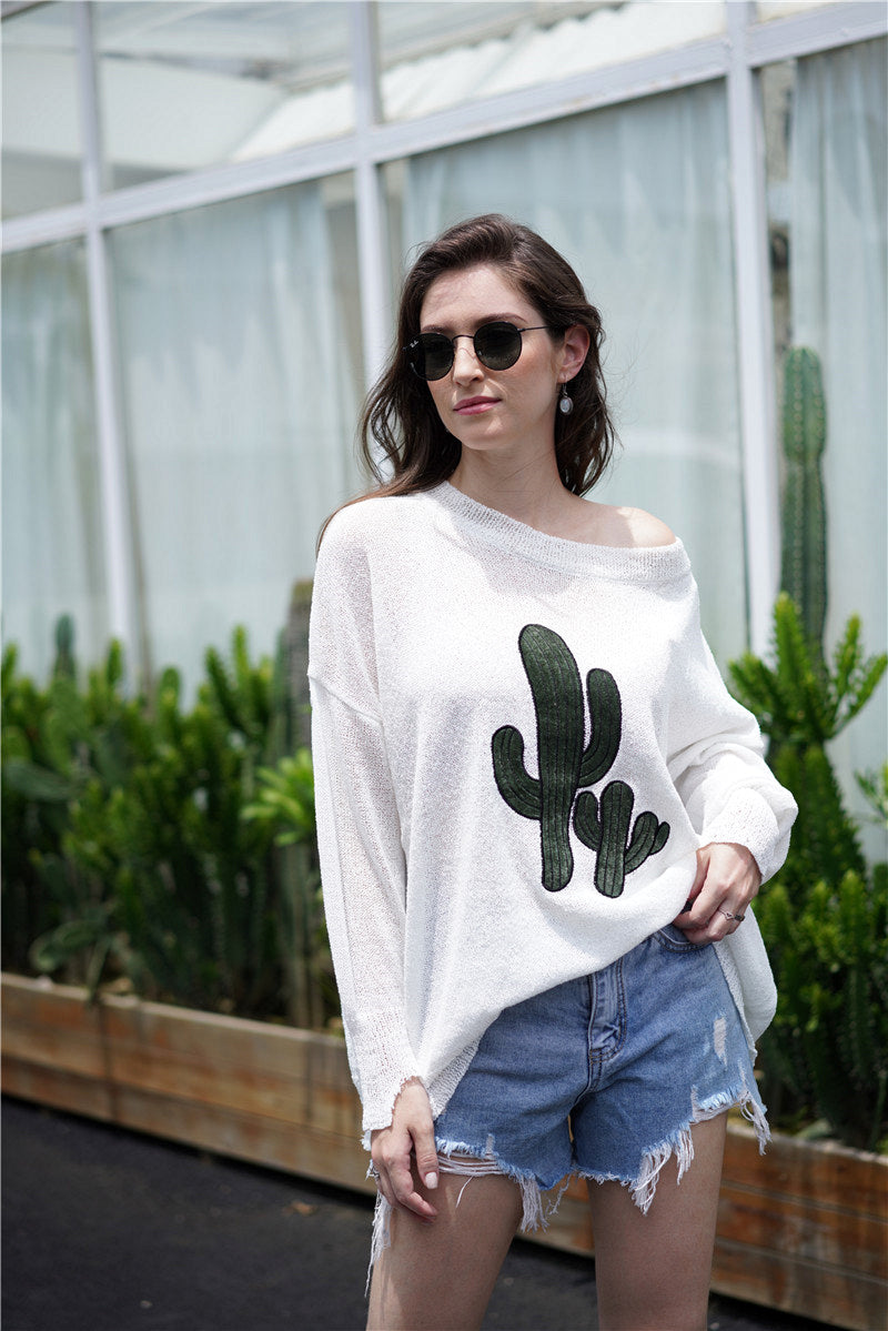 Cactus Graphic Dropped Shoulder Sweater