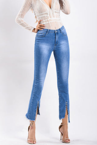 Full Size Asymmetrical Slit Cropped Jeans