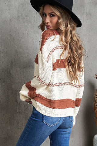 Striped V-Neck Pullover Sweater