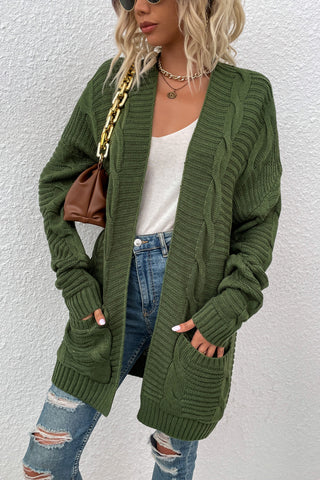 Cable-Knit Open Front Longline Cardigan