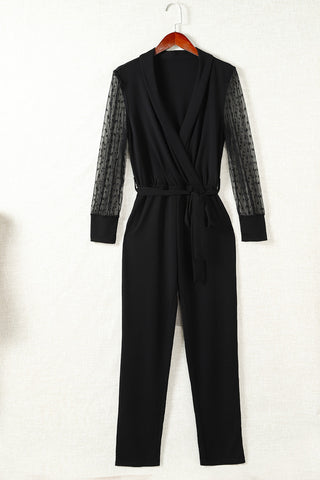 Mesh Sleeve Belted Jumpsuit