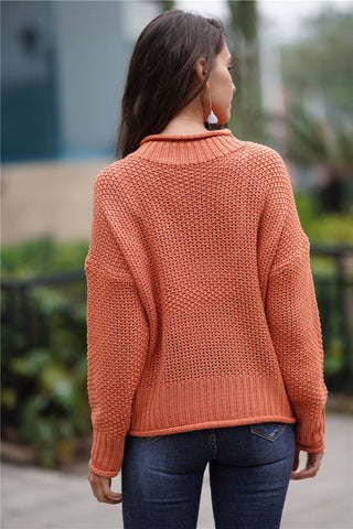 Waffle Knit Rolled Hem Sweater