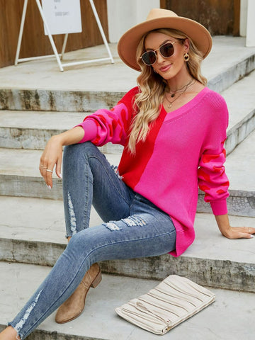 Leopard Two-Tone V-Neck Sweater