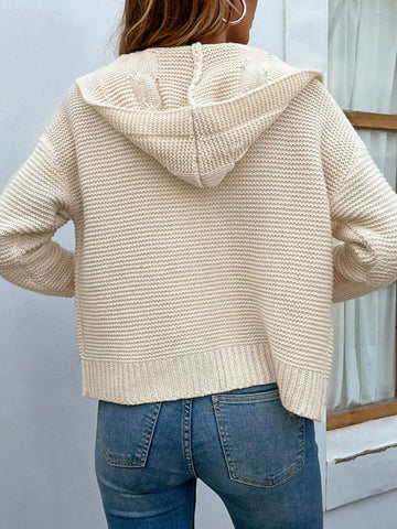 Cable-Knit Dropped Shoulder Hooded Cardigan