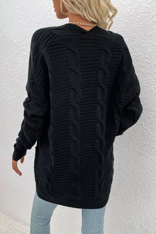 Cable-Knit Open Front Longline Cardigan