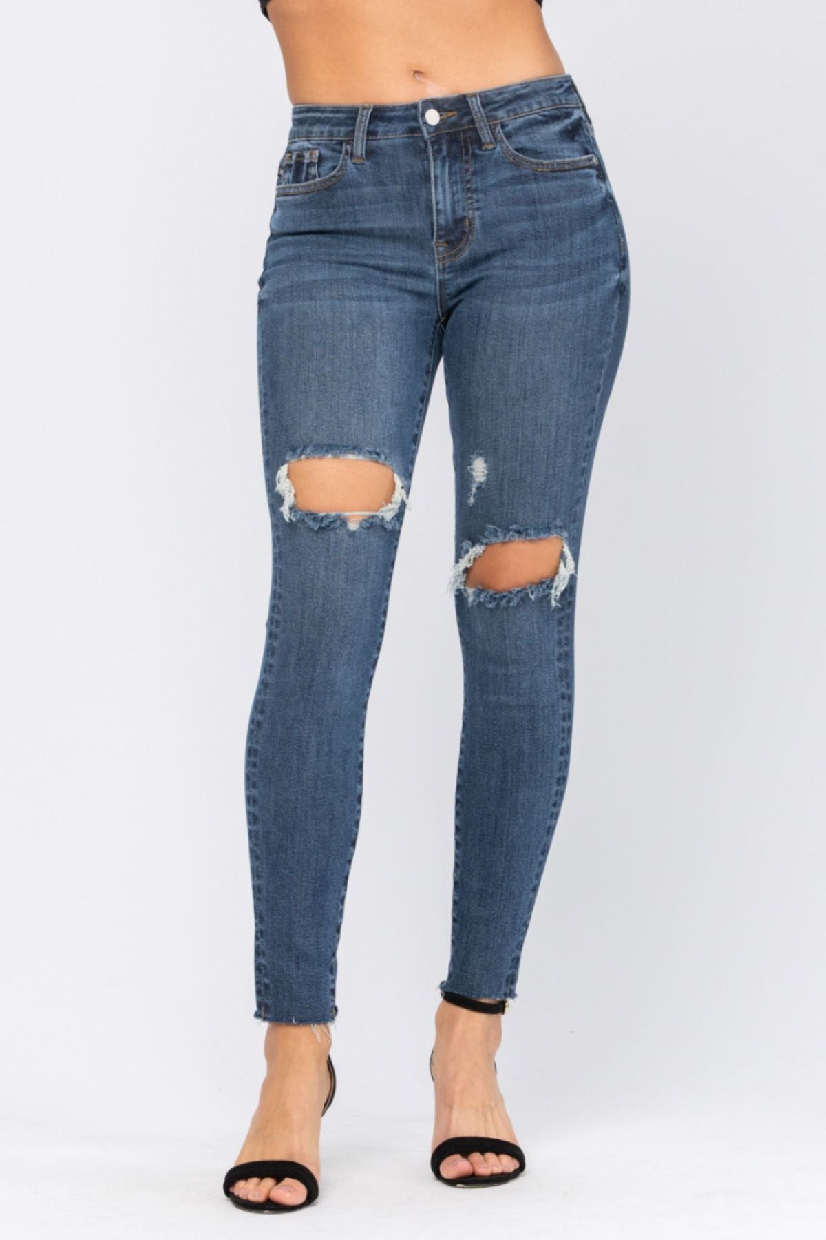 Full Size Destroyed Knee High Waist Skinny Jeans