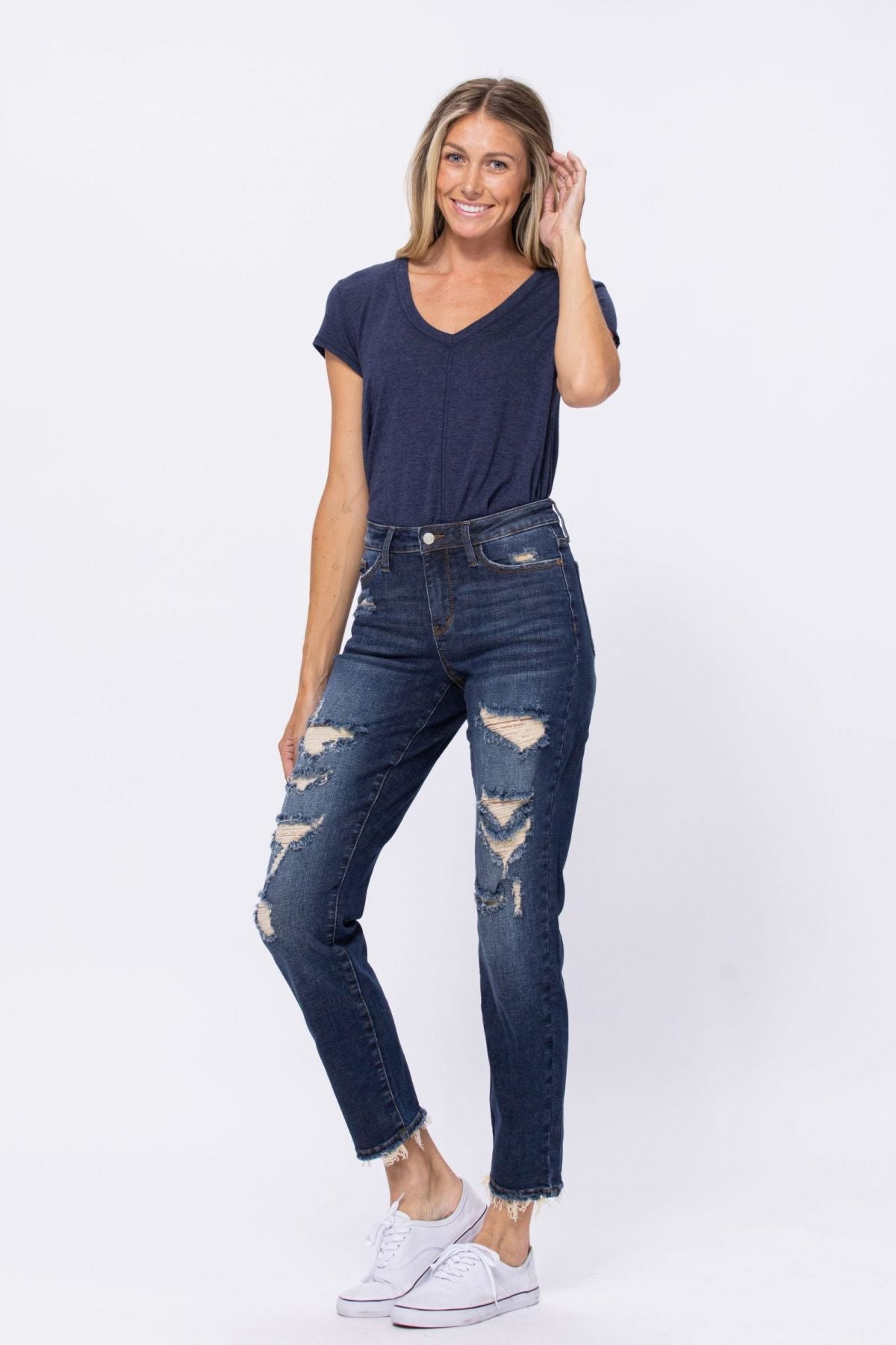 Mid-Rise Distressed Boyfriend Jeans