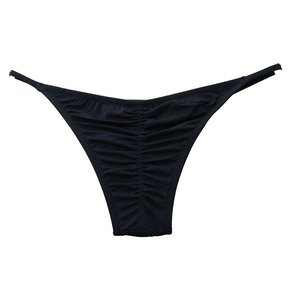 Brazilian Low Waist Scrunch Cheeky String Bikini Bottom - Black – Luis Shop