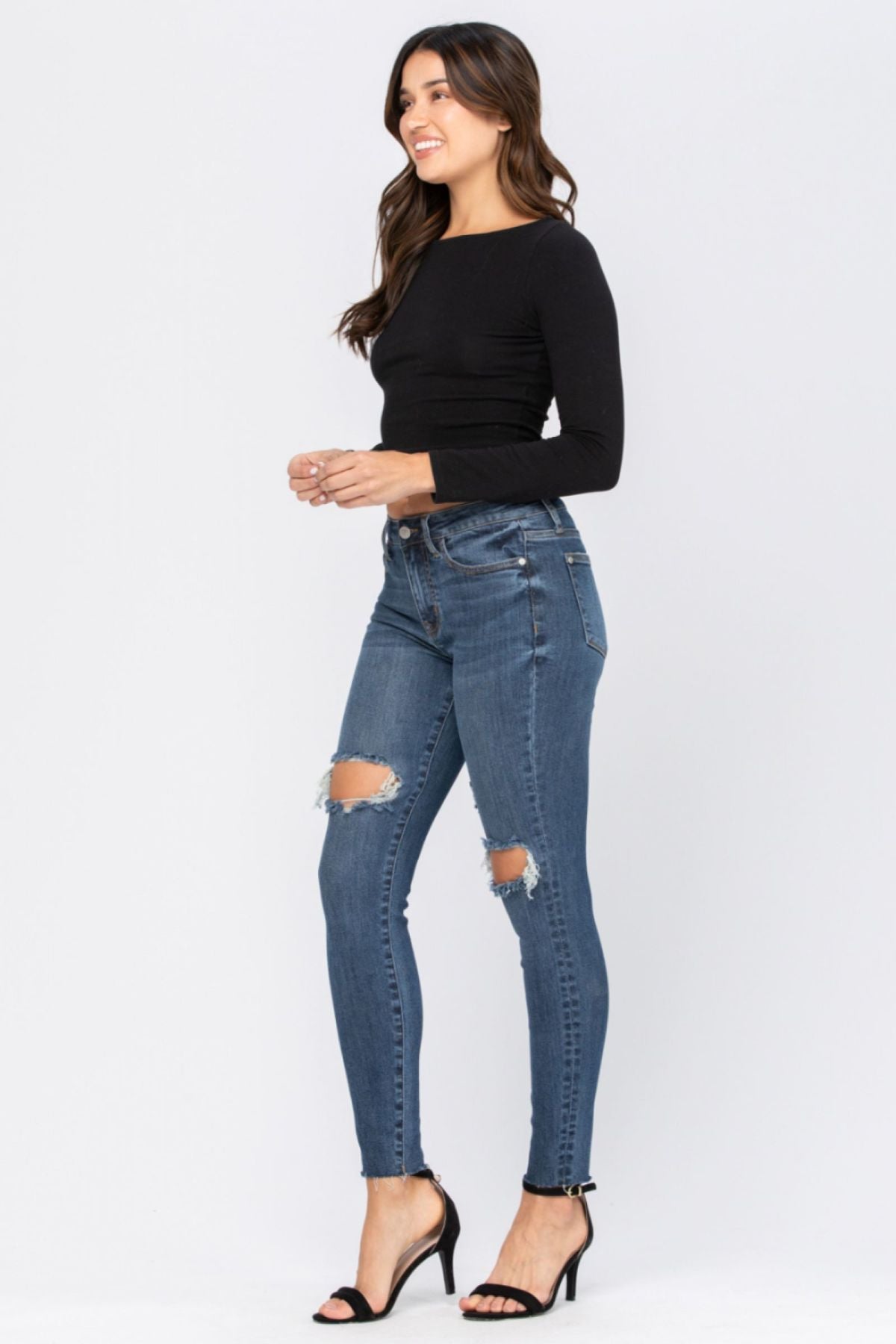 Full Size Destroyed Knee High Waist Skinny Jeans