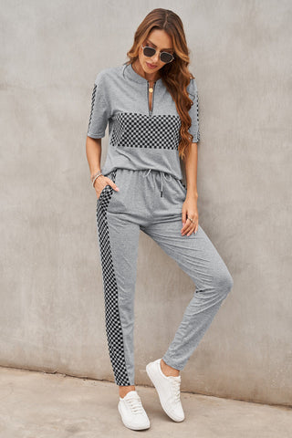 Checkered Short Sleeve Top and Lounge Pants Set