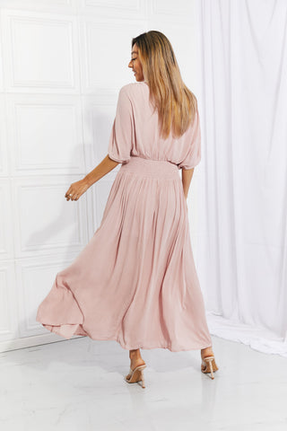 Robe mi-longue à surplis en gaze Napa Valley taille réelle HEYSON en rose poudré