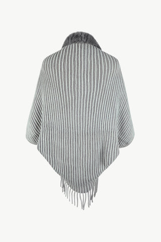 Striped Faux Fur Trim Open Front Cardigan