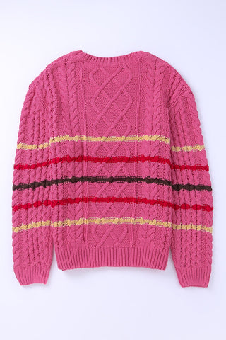 Striped Round Neck Mixed Knit Sweater