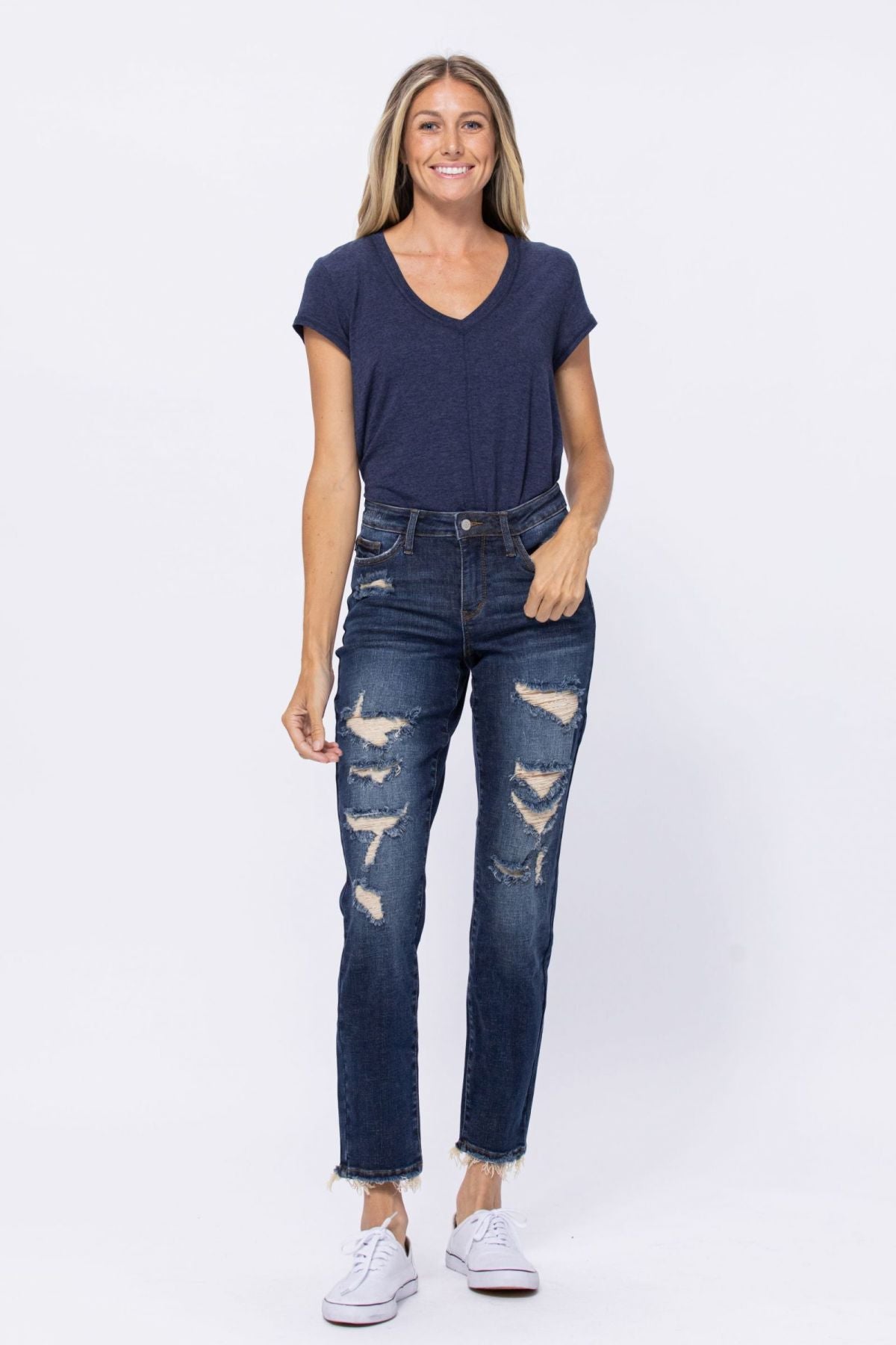 Mid-Rise Distressed Boyfriend Jeans