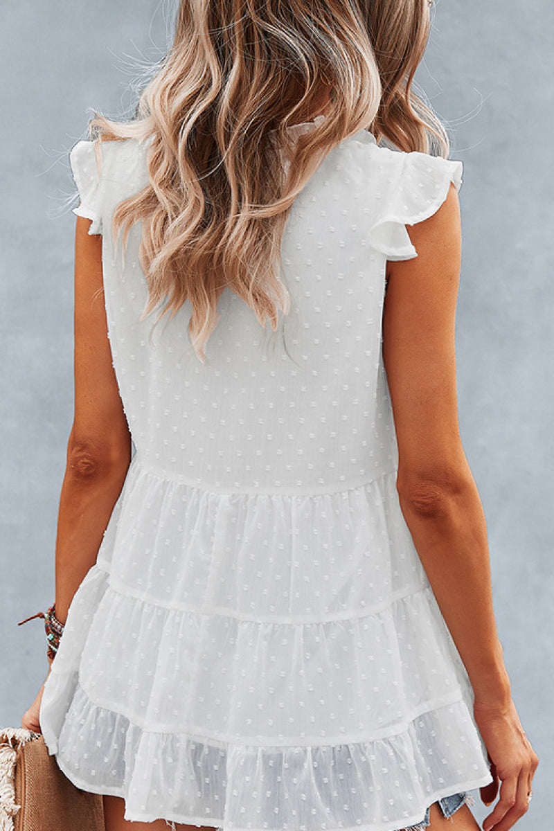 Swiss Dot Ruffle Sleeve Tiered Top