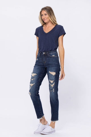 Mid-Rise Distressed Boyfriend Jeans