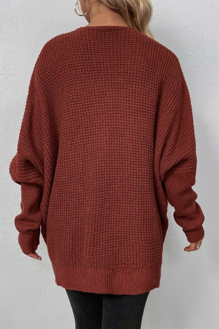 Waffle Knit One-Button Dolman Sleeve Cardigan